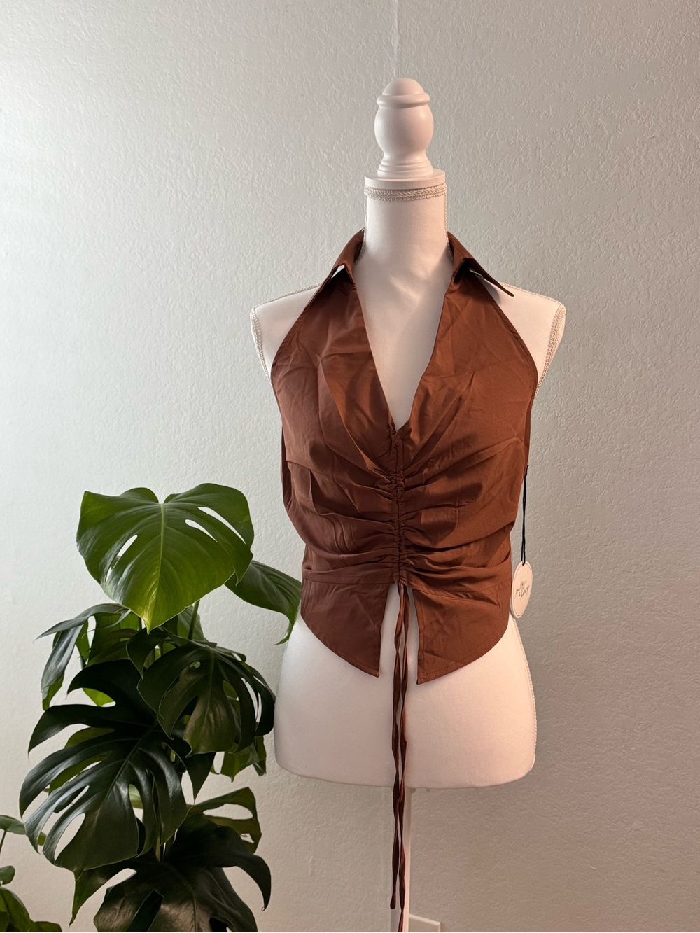 Women’s Brown Halter Ruched Front Top